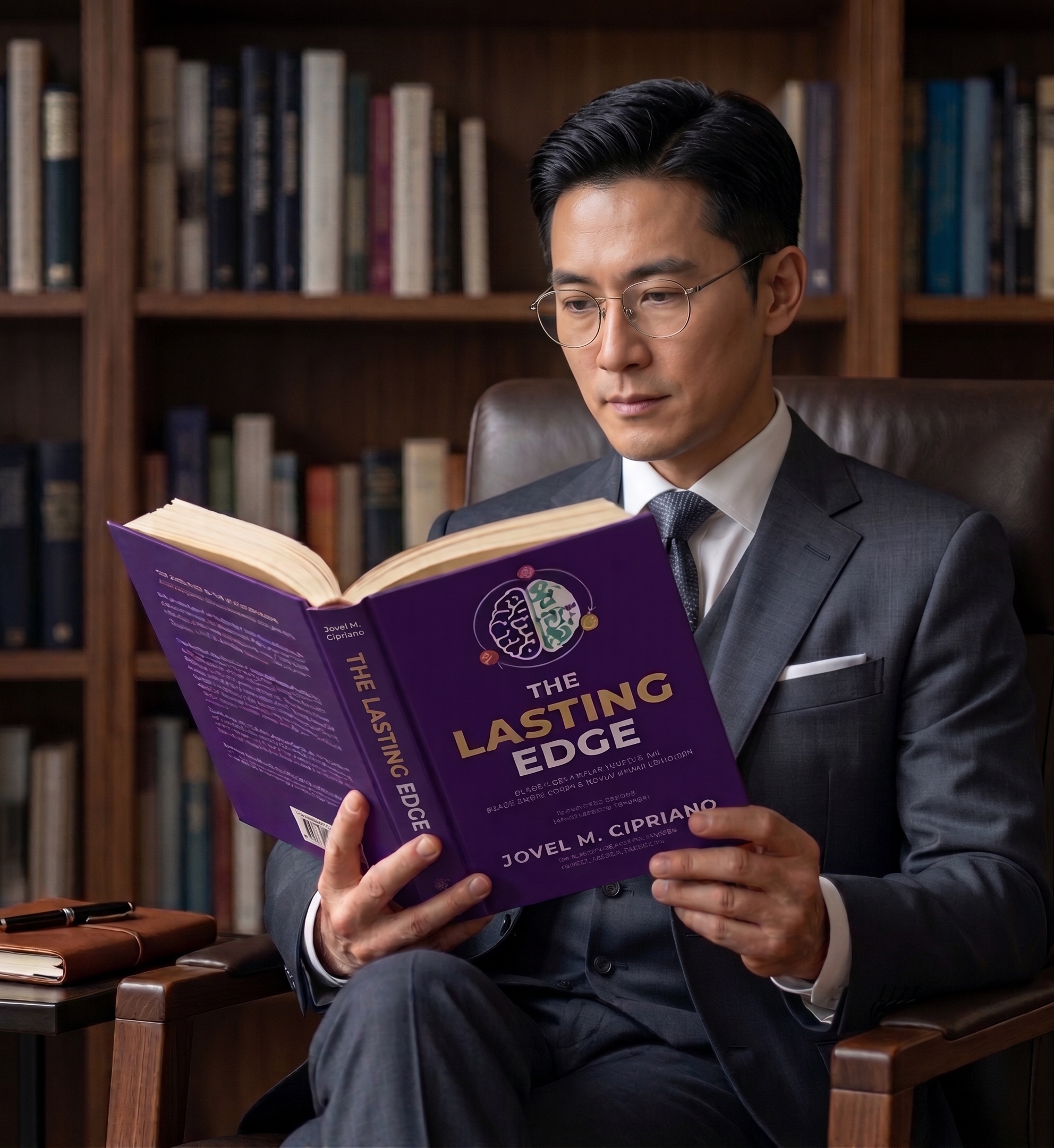 Senior Executive reading The Lasting Edge in boardroom library
