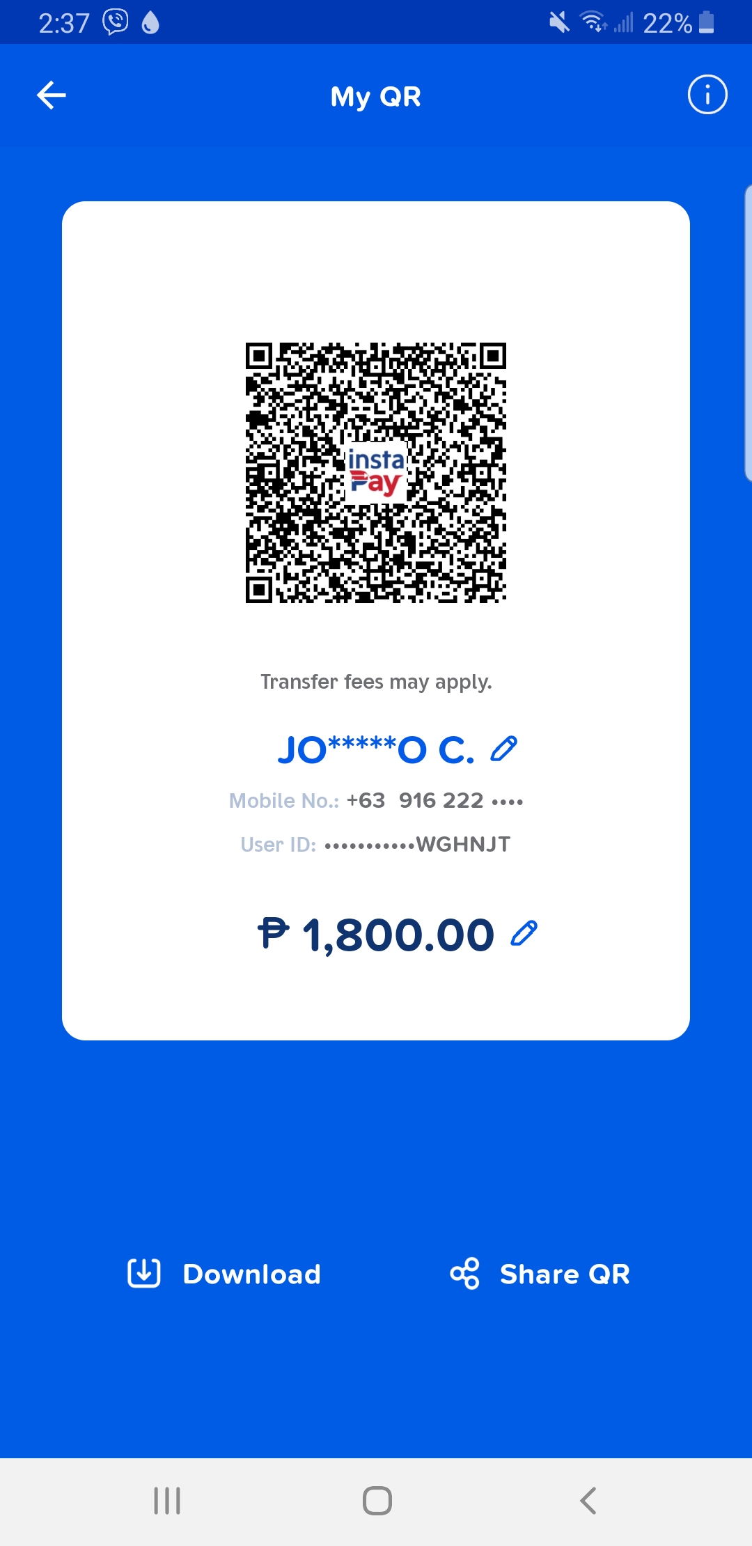 GCash InstaPay QR Code for Jovelito Cipriano