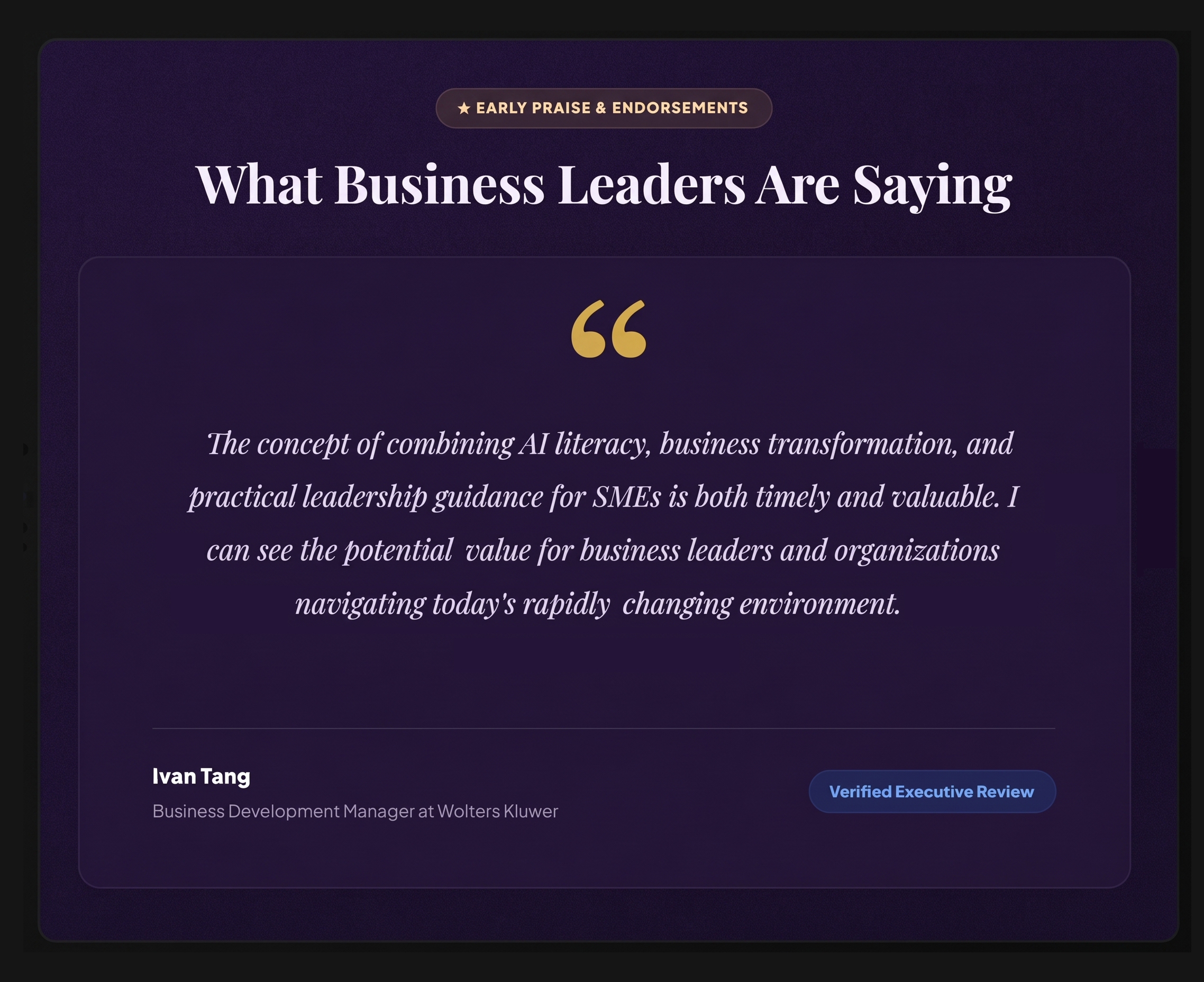 Early Praise & Endorsements - What Business Leaders Are Saying
