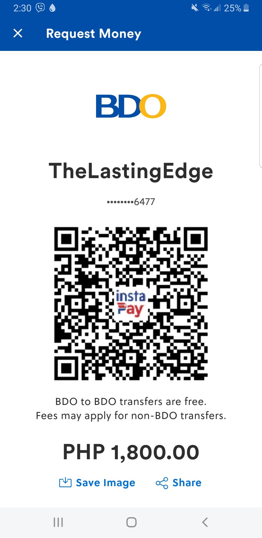 BDO Online InstaPay QR Code for The Lasting Edge